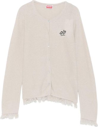 Kenzo Cardigan met franjes en geborduurd logo - Dames - Vesten - Wit - L - Katoen - Truien & Vesten