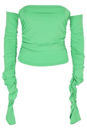 Andamane Off-Shoulder Green Draped Top With Long Sleeves