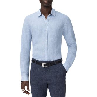 John Varvatos Bucks Slub Linen Button-Up Shirt in Light Blue Heather at Nordstrom, Size Medium