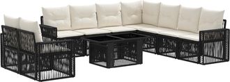 vidaXL Conjunto De Sof&aacute;s De Jard&iacute;n 10 Uds. Negro Y Blanco Crema Vidaxl