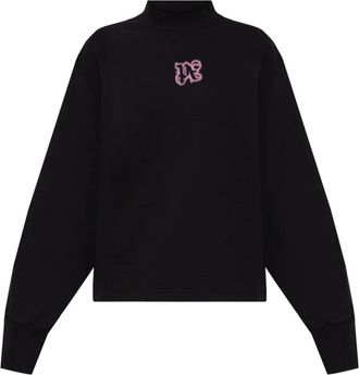 Palm Angels logo-detail mock-neck sweatshirt - women - Cotton - M - Black