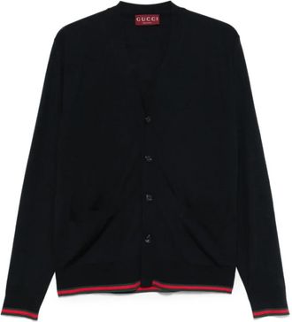 Gucci Midnight Blue Cardigan met Voorknoppen - Heren - Vesten - Blauw - M - Wol - Truien & Vesten