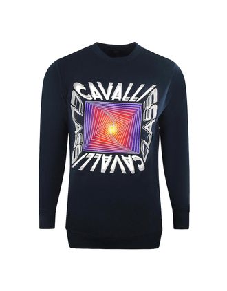 Roberto Cavalli Mens Cavalli Class Asymmetric Box Design Navy Blue Sweatshirt - Black - Size: 44