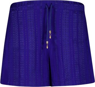 Zeus + Dione Gestructureerde Kobalt Trekkoord Shorts - Dames - Bermuda - Blauw - XS - Rayon - Korte Broeken