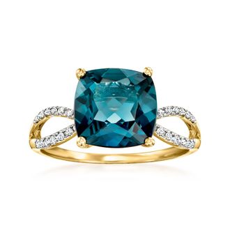 Ross-Simons London Blue Topaz and. Diamond Ring in 14kt Yellow Gold