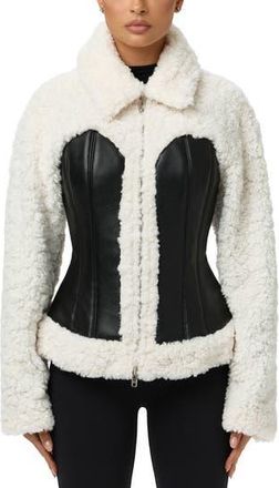 Naked Wardrobe High Pile Fleece Jacket in Black /White at Nordstrom Rack, Size X-Small