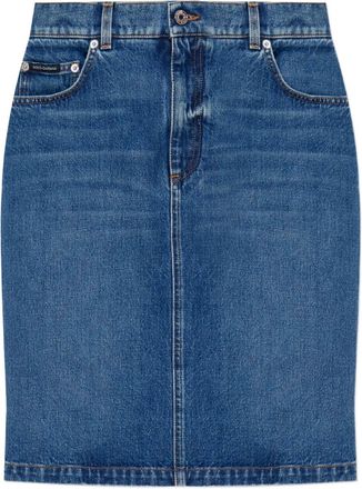 Dolce & Gabbana Minigonna denim con placca logo - Blu