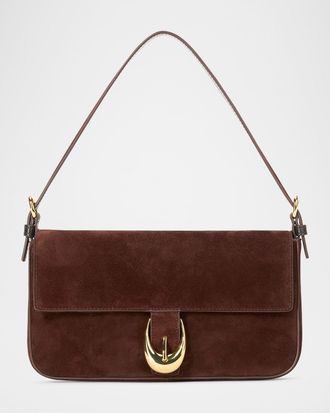 Staud Harlow Buckle Suede Shoulder Bag