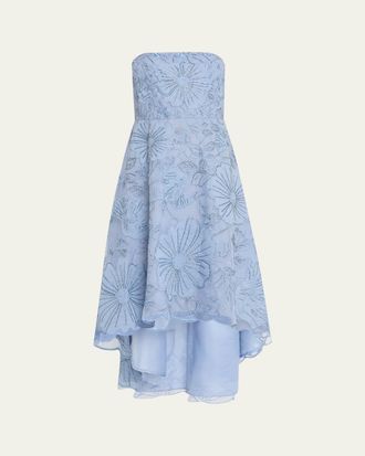 Aidan Mattox Strapless Embroidered High-Low Midi Dress
