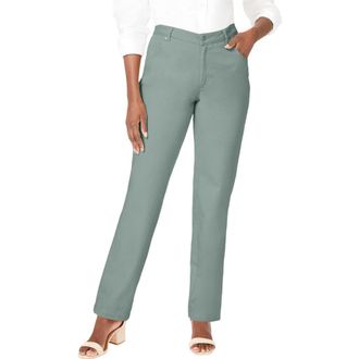 Jessica London Classic Cotton Denim Straight-Leg Jean in Grey Spruce at Nordstrom, Size 32