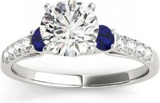 Allurez Diamond & Blue Sapphire Three Stone Engagement Ring 18k White Gold (0.43ct)