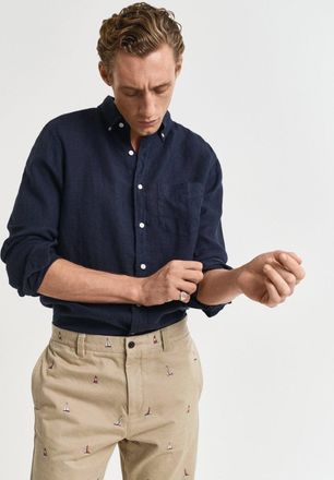 GANT Mens Regular Garment Dyed Linen Shirt - Dark Blue - Size X-Large