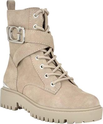 Guess Orana Womens Taupe Suede Round Toe Lace Up Combat Boots LION550