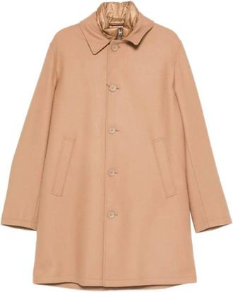 Herno Wollen Overjas met Gewatteerde Kraag - Heren - Mantel - Beige - L - Wol - Jassen