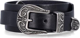 Golden Goose Black Washed Leather Belt With Silver Double Buckle