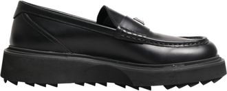 Dolce & Gabbana Black Leather DG Plaque Loafers Dress Mens Shoes