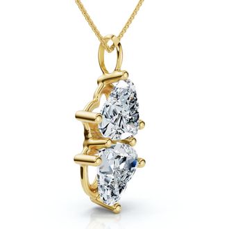 Pompeii3 4Ct Certified Toi Et Moi Heart Shape Pendant 14k Gold Necklace Lab Grown