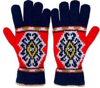 Gucci Fair Isle GG Knit Red & Blue Gloves - Size M Size M