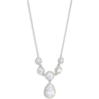 Nadri Cubic Zirconia Pear Drop Frontal Necklace in Rhodium at Nordstrom Rack