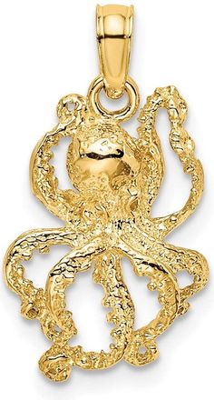 Diamond2Deal 10k Yellow Gold 2-D Textured Octopus Charm Pendant