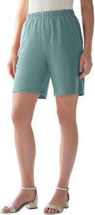 Roaman's Plus Size Soft Knit Pull On Short in Cool Sage at Nordstrom, Size Medium