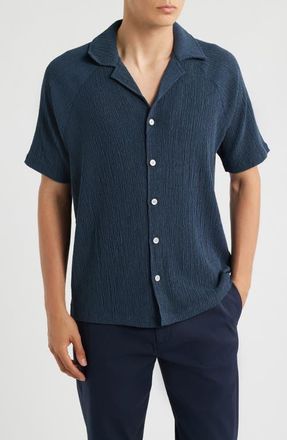 Reiss Knox Textured Camp Shirt in Airforce Blue at Nordstrom, Size Xx-Large
