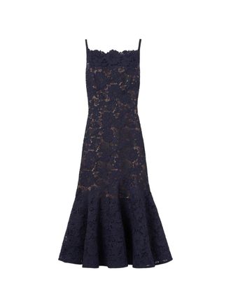 Self Portrait Navy Spiral Lace Midi Dress