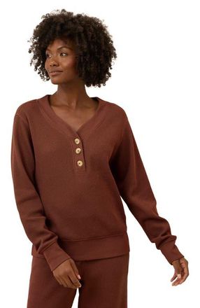 Pact Thermal Waffle Henley Pullover in Mahogany Brown at Nordstrom, Size Medium