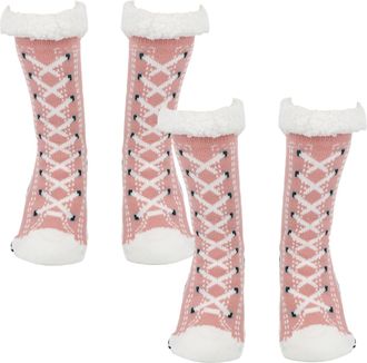 Generic 2 Pairs Ultra-Thick Cashmere Slipper Home Socks for Women, Non Slip Fleece Lined Indoor Winter Warm Socks (Pink, One Size, Adult, Women, 4, Numeric Ra