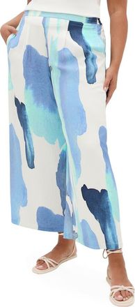 City Chic Surface Level Print Wide Leg Pants in Tranquil at Nordstrom, Size Xxxs