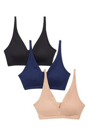 Lands End Soft Essential 3-Pack Everyday Cotton Bralettes in Clay/Navy/Black at Nordstrom Rack, Size X-Large