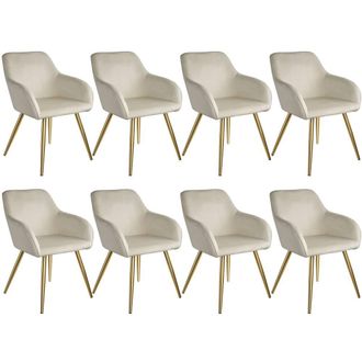 TecTake Accent Chair Marilyn Set Of 8 - Cream/Gold in Cream | Size: 8 Pack