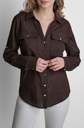 DKNY Roll Tab Shirt in Tobacco at Nordstrom, Size X-Small