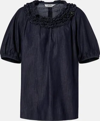 Max Mara Embellished ruffled denim blouse