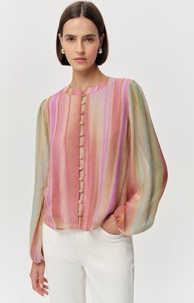 Exquise Armynel Round Neck Long Sleeve Striped Blouse in Multi Color at Nordstrom, Size X-Large