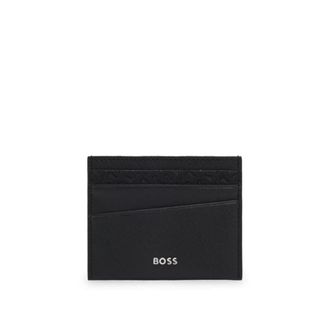 BOSS Mixed-texture card holder with logo trim