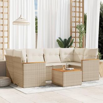 vidaXL Vidaxl - Set Sof&aacute;s De Jard&iacute;n 7 Piezas Y Cojines Rat&aacute;n Sint&eacute;tico Beige