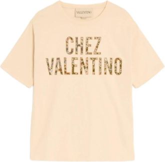 Valentino Geborduurde katoenen T-shirt - Dames - T-shirts - Beige - XS - Katoen - Tops
