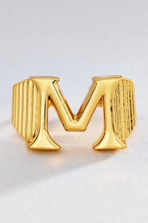 Luv AJ Initial Ridged Signet Ring