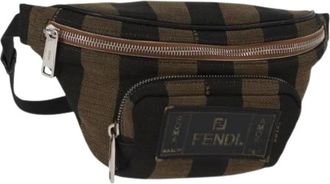 Fendi Pre-owned Belt Bags, female, Brown, Size: ONE SIZE Pre-owned Pequin Canvas Body Bag