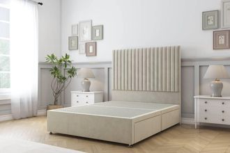 Sloomy Manhattan Plush Divan Bed Base No Drawers - 26 Headboard in Cream | Size: King