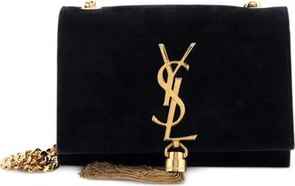 Saint Laurent Classic Monogram Tassel Crossbody Bag Suede Small shoulder bag - Zwart