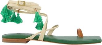 Johanna Ortiz Groene Leren Teenband Sandalen - Dames - Sandalen - Groen - 36 EU - Katoen - Schoenen