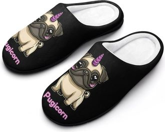 Generic Pugicorn Funny Mens Slippers Cotton Warm House Shoes Memory Foam Sandals Print Size 7-14