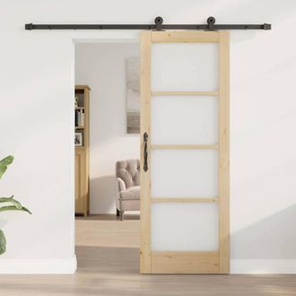 Berkfield Home Sliding Door with Hardware Set ORKDALSolid Wood & Glass in Brown