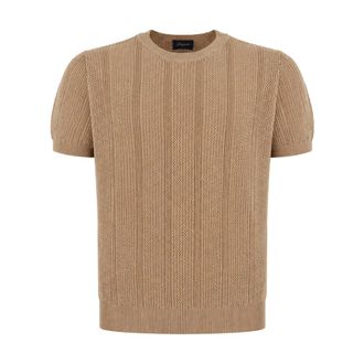 Drumohr Round-neck Knitwear, male, Beige, Size: 2XL T-shirt in Lino