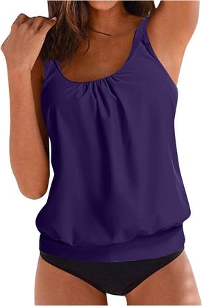 Generic Ladies Tankini Swimwear Sets Tummy Control Swimwear Two Piece Swimming Tops for Women with Shorts Built in Bra Swimsuit Plus Size Swimsuits for Women 