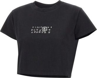 Maison Margiela Logo Print Cropped T-shirt - Dames - T-shirts - Zwart - S - Katoen - Tops