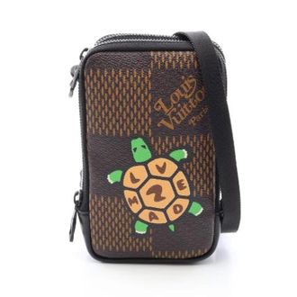 Louis Vuitton Pre-owned Double Phone Pouch Damier Giant Shoulder Bag Limited - Heren - Pre-owned - Bruin - Maat: ONE Size Leer