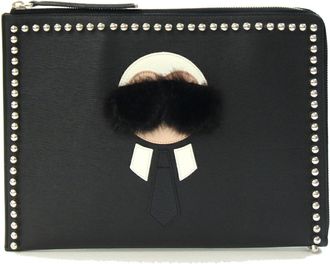 Fendi Black Leather Clutch Bag Document Case (Pre-Owned)